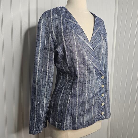 Vintage All That Jazz Women's Blue Pinstriped Crossover Blazer Size Medium y2k - Picture 2 of 10